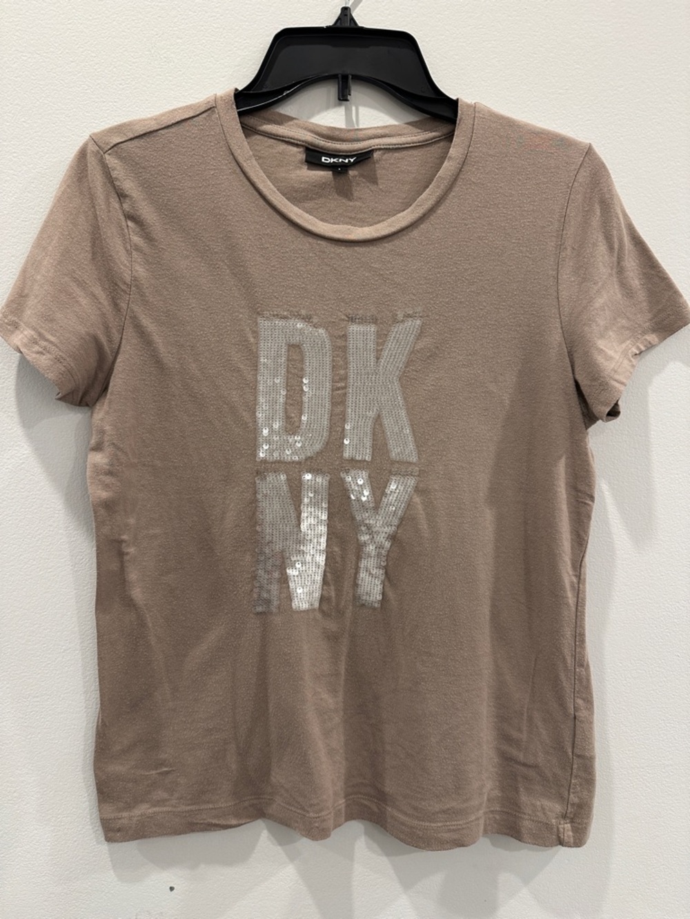 DKNY Taupe Sequin Logo Tee